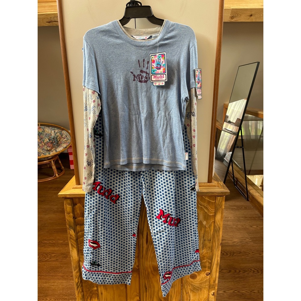 Mudd Pajama Set Girls XL Blue Polka Dot NWT Y2K Graphic 2pc Sleepwear
